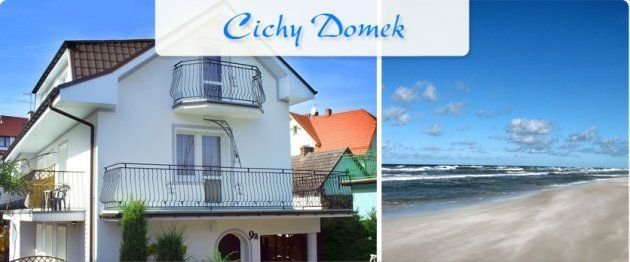 Archiwalny kolaż przedstawiający Cichy Domek i plażę nad Bałtykiem
